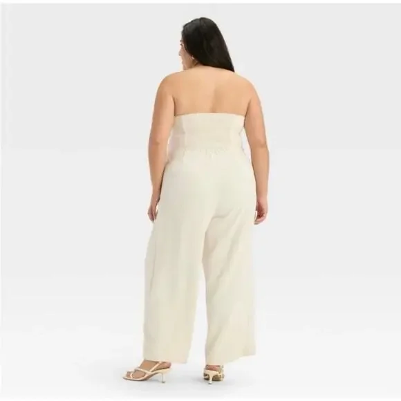 ‼️3/$30‼️ NWT A New Day Cream Strapless Wide Leg Jumpsuit Plus XXL - Picture 2 of 10